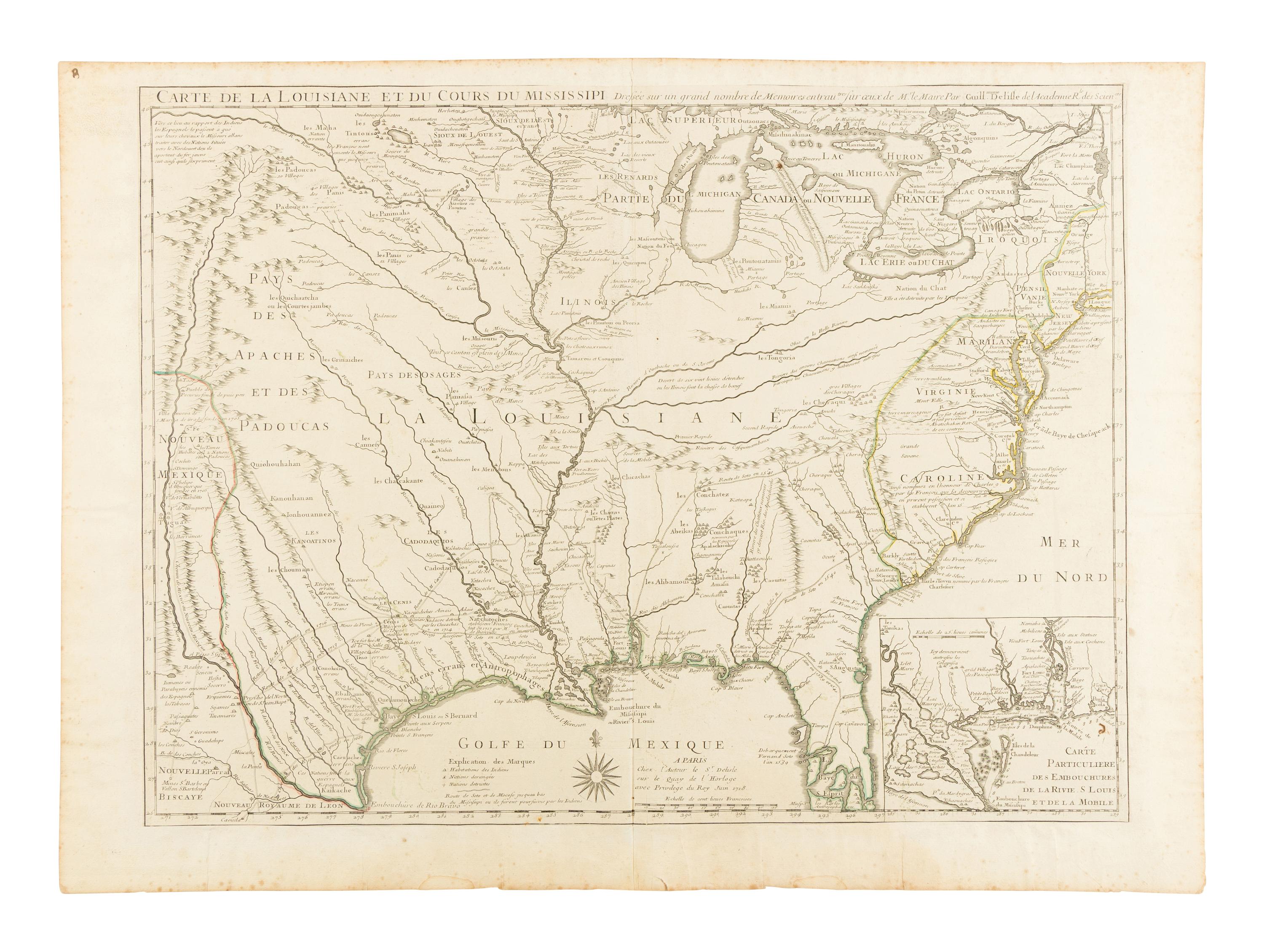 [MAP]. DE L'ISLE, Guillaume (1675-1726). Carte de la Louisiane et du Cours du Mississippi . Paris, 1718.