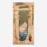 George Wharton Edwards (American, 1859–1950) Man in Red next to Papyrus Columns