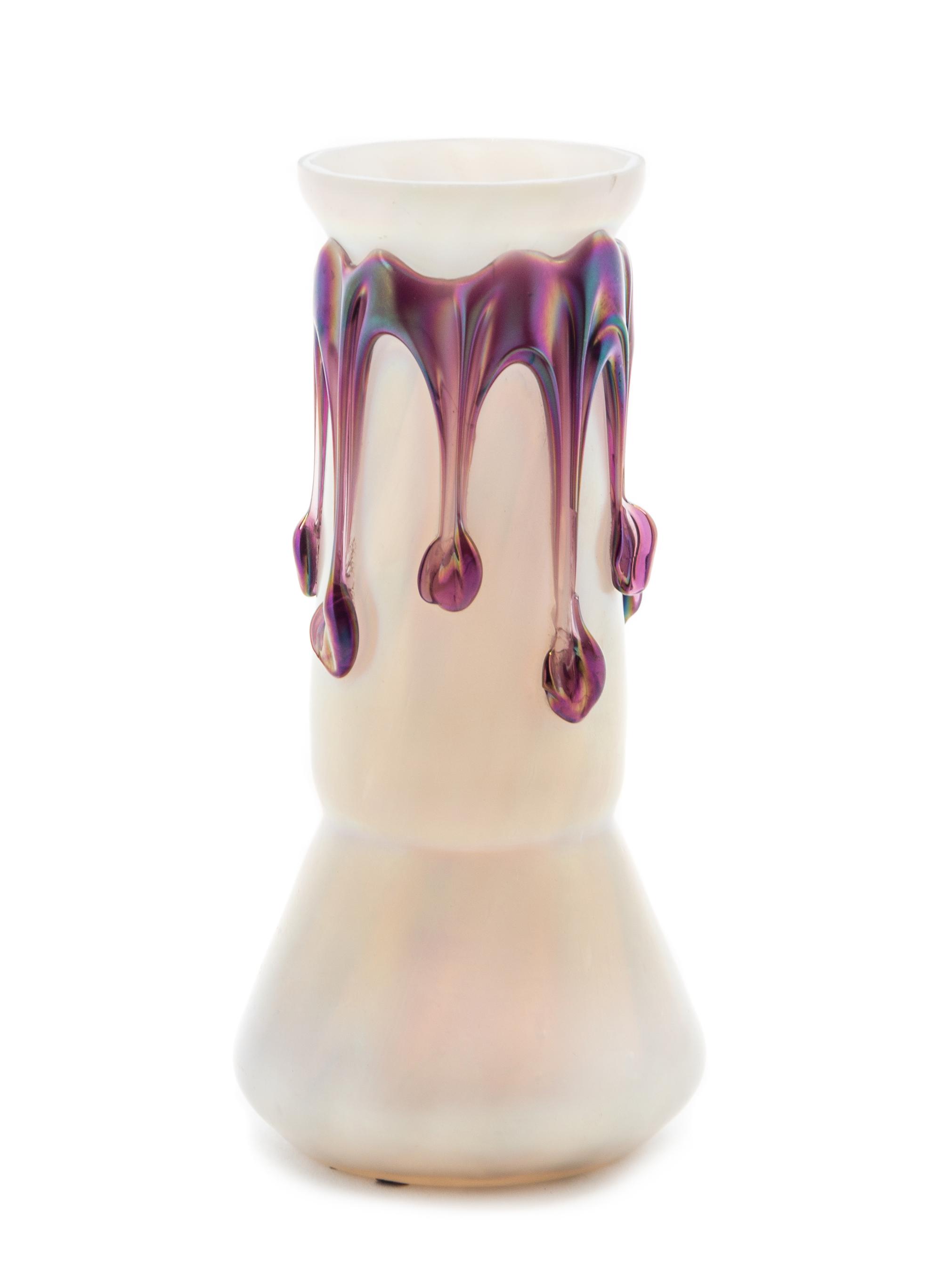 An Austrian Iridescent Glass Vase Height 6 3/8 inches.