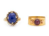 A Collection of Yellow Gold and Gemstone Rings,