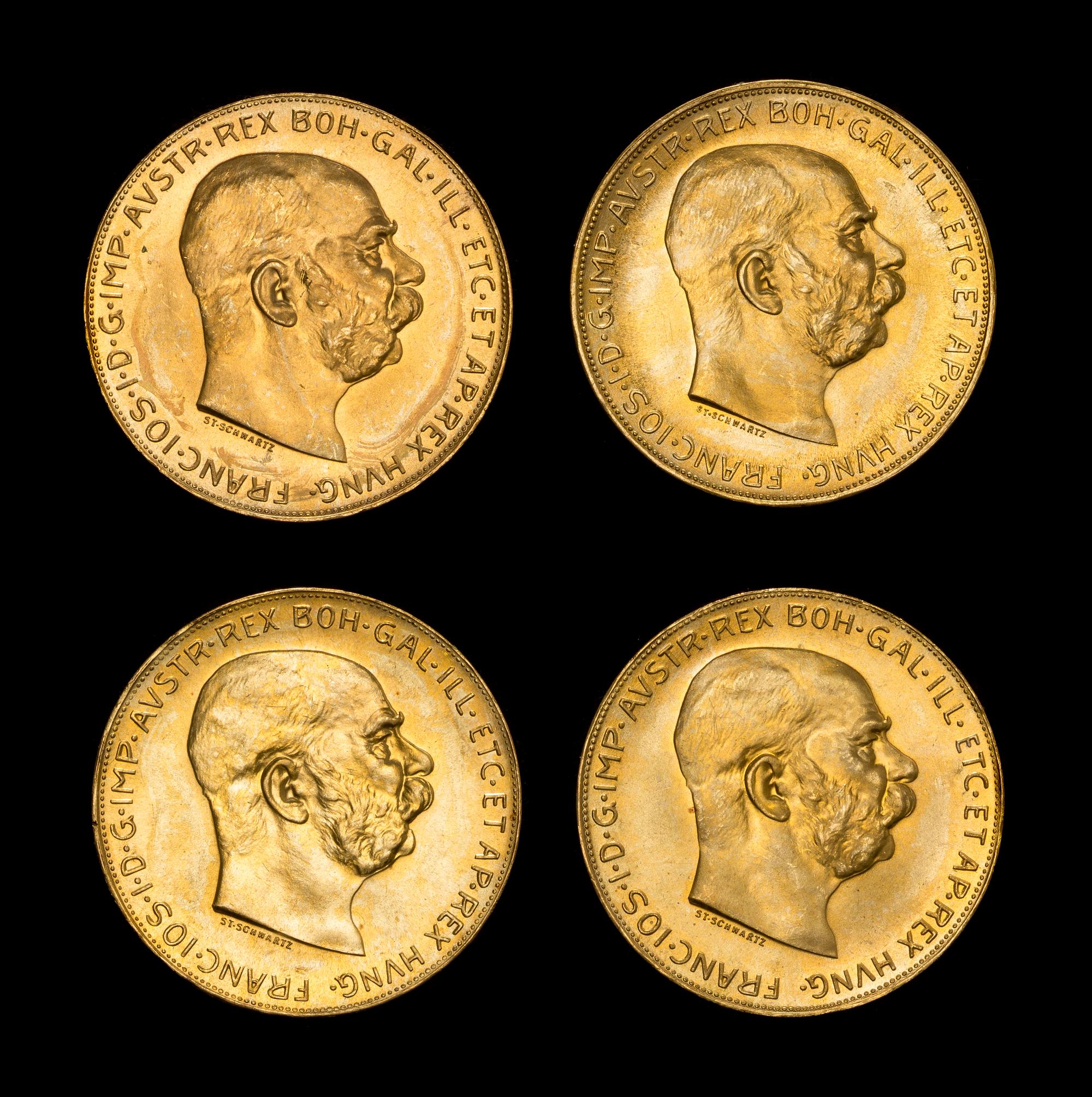 A Set of Four Austrian 100 Corona Gold Coins