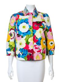 A Moschino Bright Floral Cotton Print Jacket and Blouse, Jacket size 10, Blouse no size.