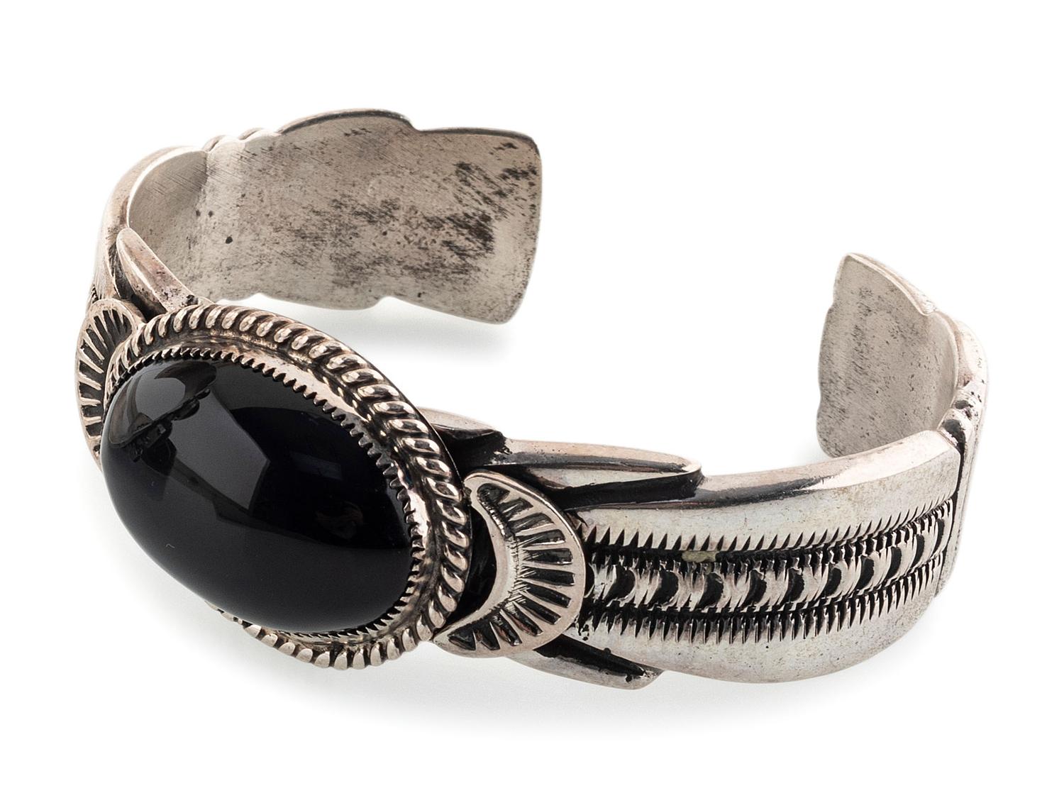 Navajo Sterling Silver and Jet Cuff Bracelet