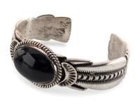 Navajo Sterling Silver and Jet Cuff Bracelet