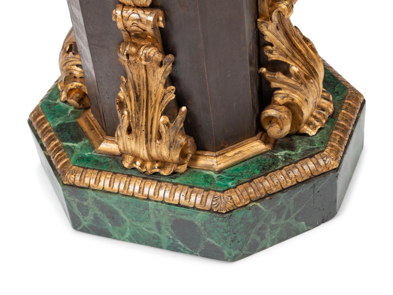 A Continental Bronze Mounted Faux Marble Painted and Parcel Gilt Pedestal
