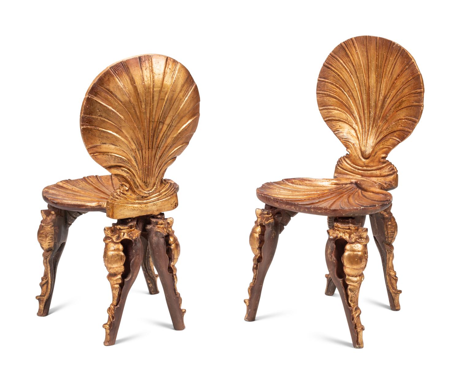 A Pair of Italian Grotto Giltwood Side Chairs