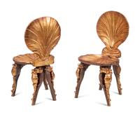 A Pair of Italian Grotto Giltwood Side Chairs