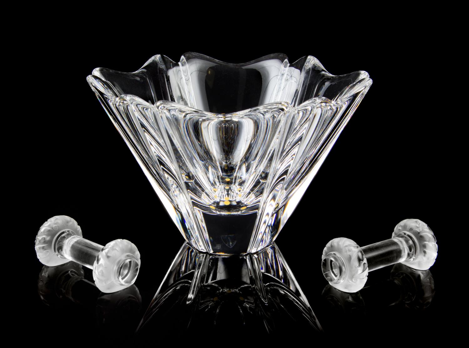 Three Glass Table Articles Height of vase 5 inches. — 20TH CENTURY