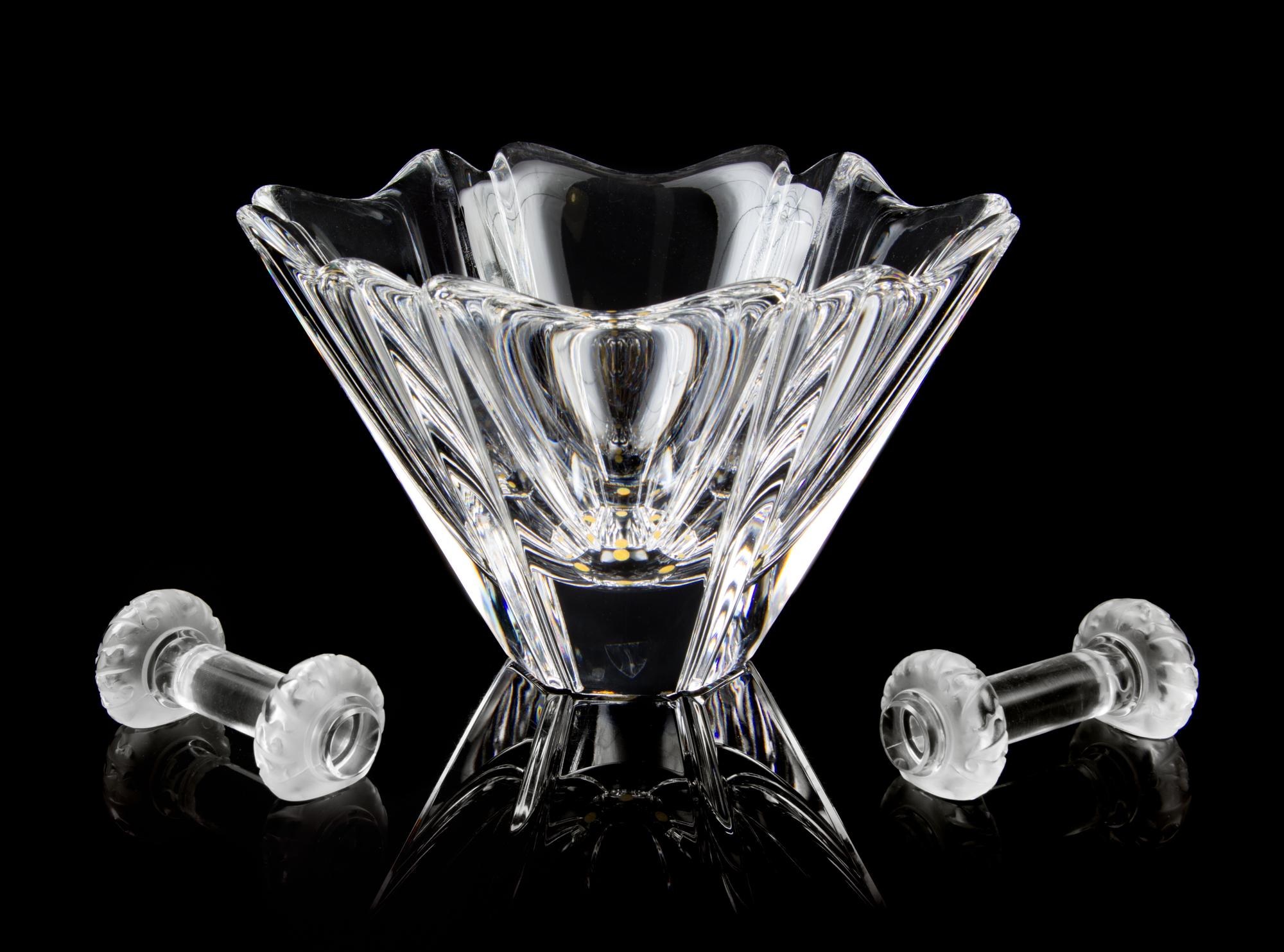Three Glass Table Articles Height of vase 5 inches. — 20TH CENTURY