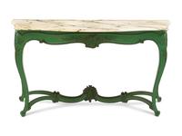 A Louis XV Style Green-Painted Marble-Top Console Table