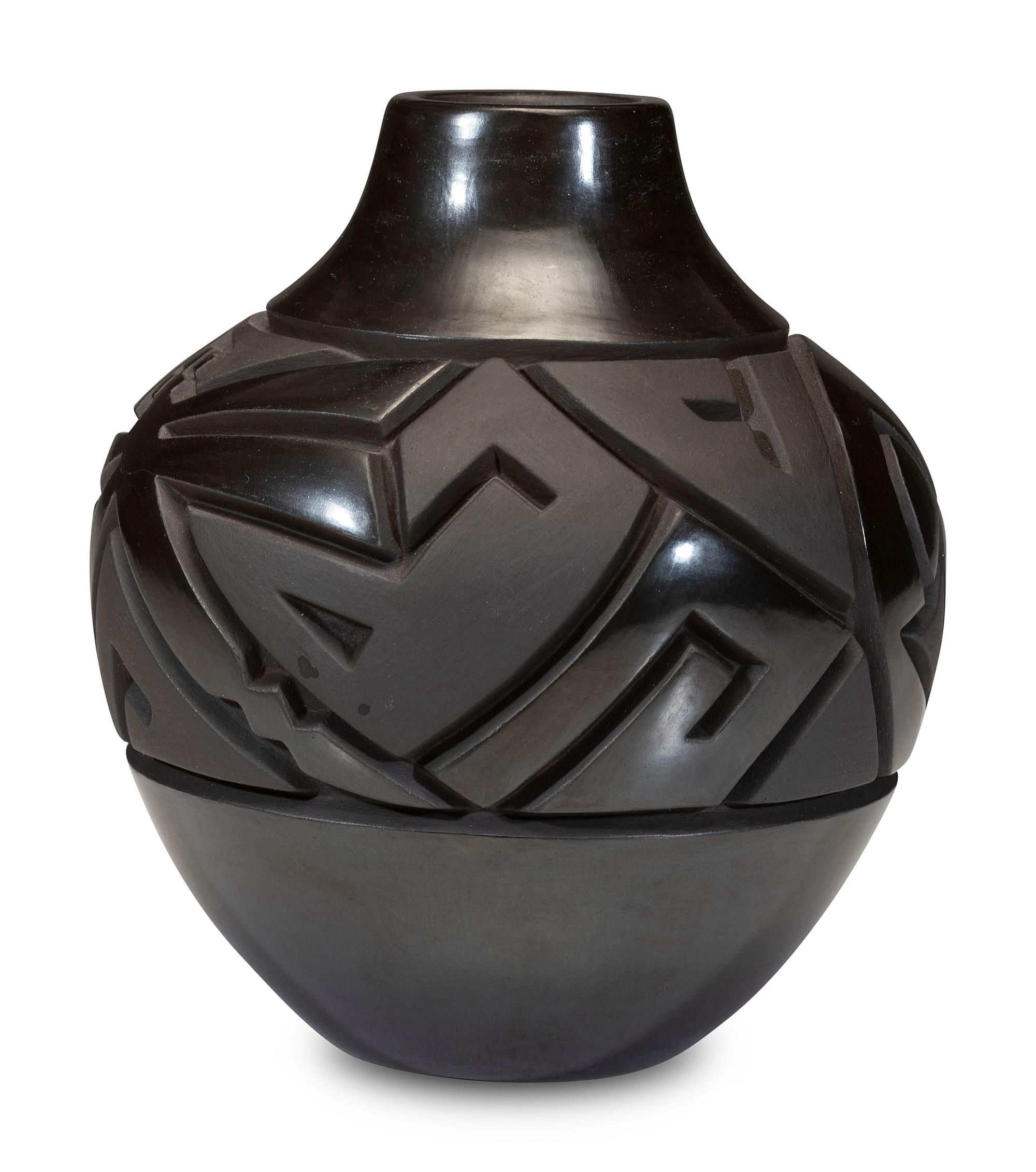 Deeply Carved Blackware Pottery Jar, with Dragonfly and Bear, 2004