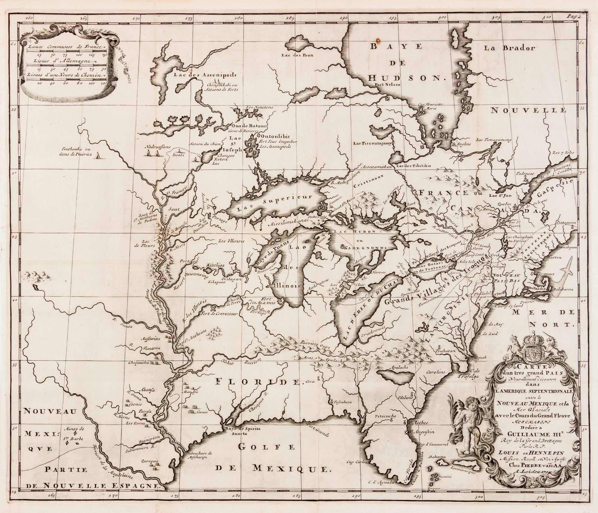HENNEPIN, Louis. Carte d'un tres grand pais nouvellement d'ecouvert dans l'Amerique Septentrionale. Leiden: Pierre van AA, 1704.