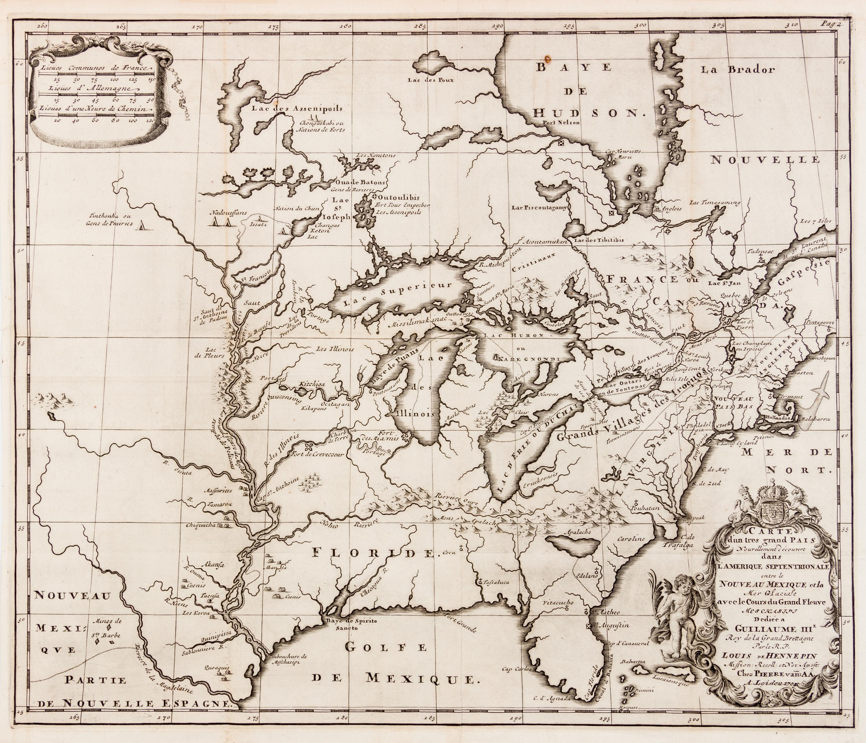 HENNEPIN, Louis. Carte d'un tres grand pais nouvellement d'ecouvert dans l'Amerique Septentrionale. Leiden: Pierre van AA, 1704.