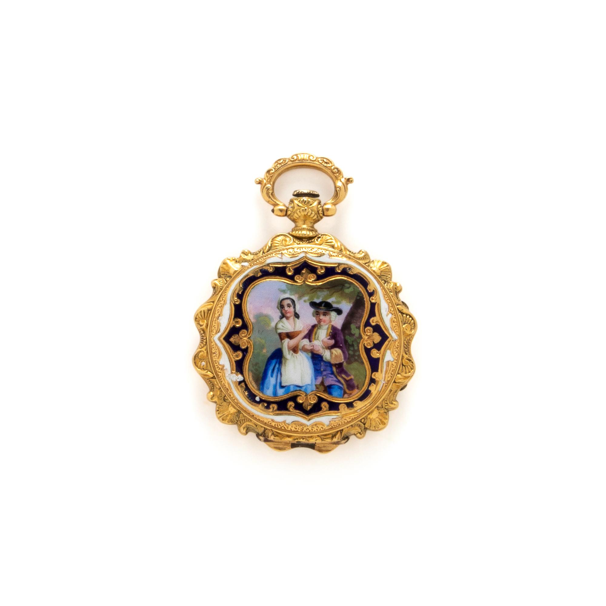 YELLOW GOLD AND ENAMEL POCKET WATCH