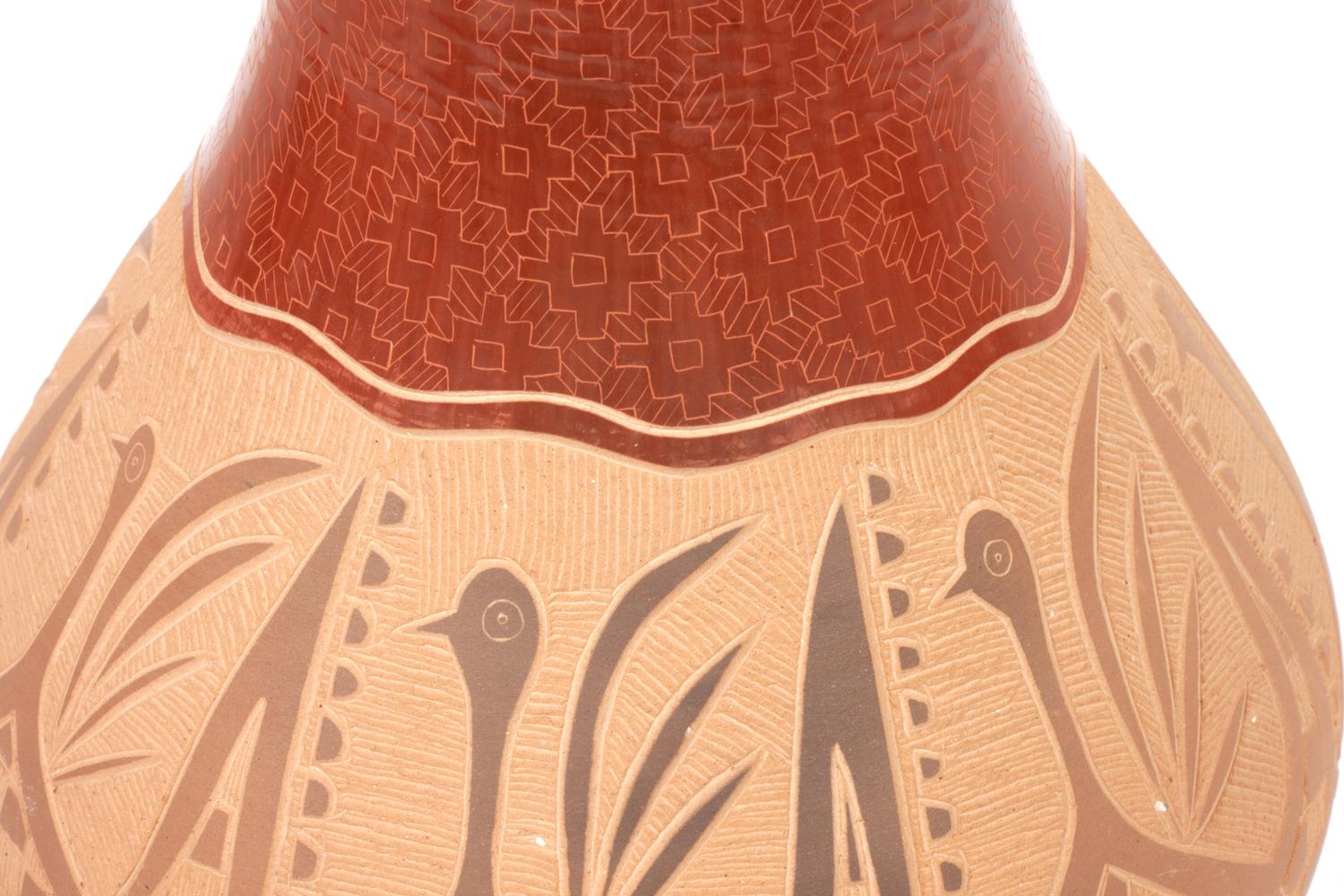 Carved Red and Sienna Pottery Vase, 1998