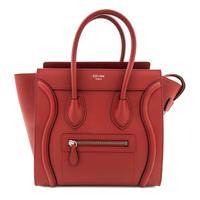 A Celine Red Calfskin Micro Luggage Bag, 10" x 10" x 6"; Top handle 5".