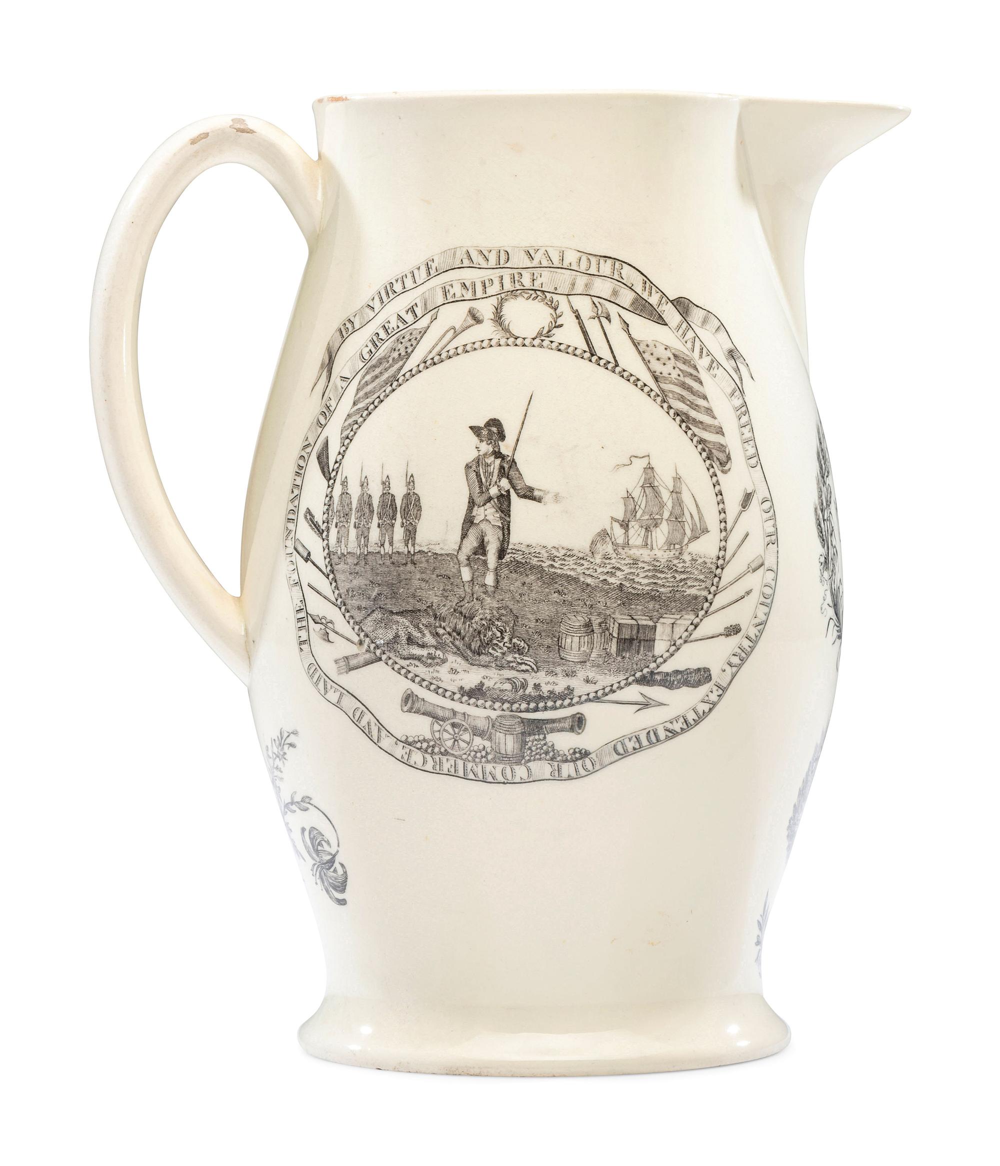A Liverpool Transfer-Printed Creamware 'George Washington / By Virtue and Valour' Pitcher