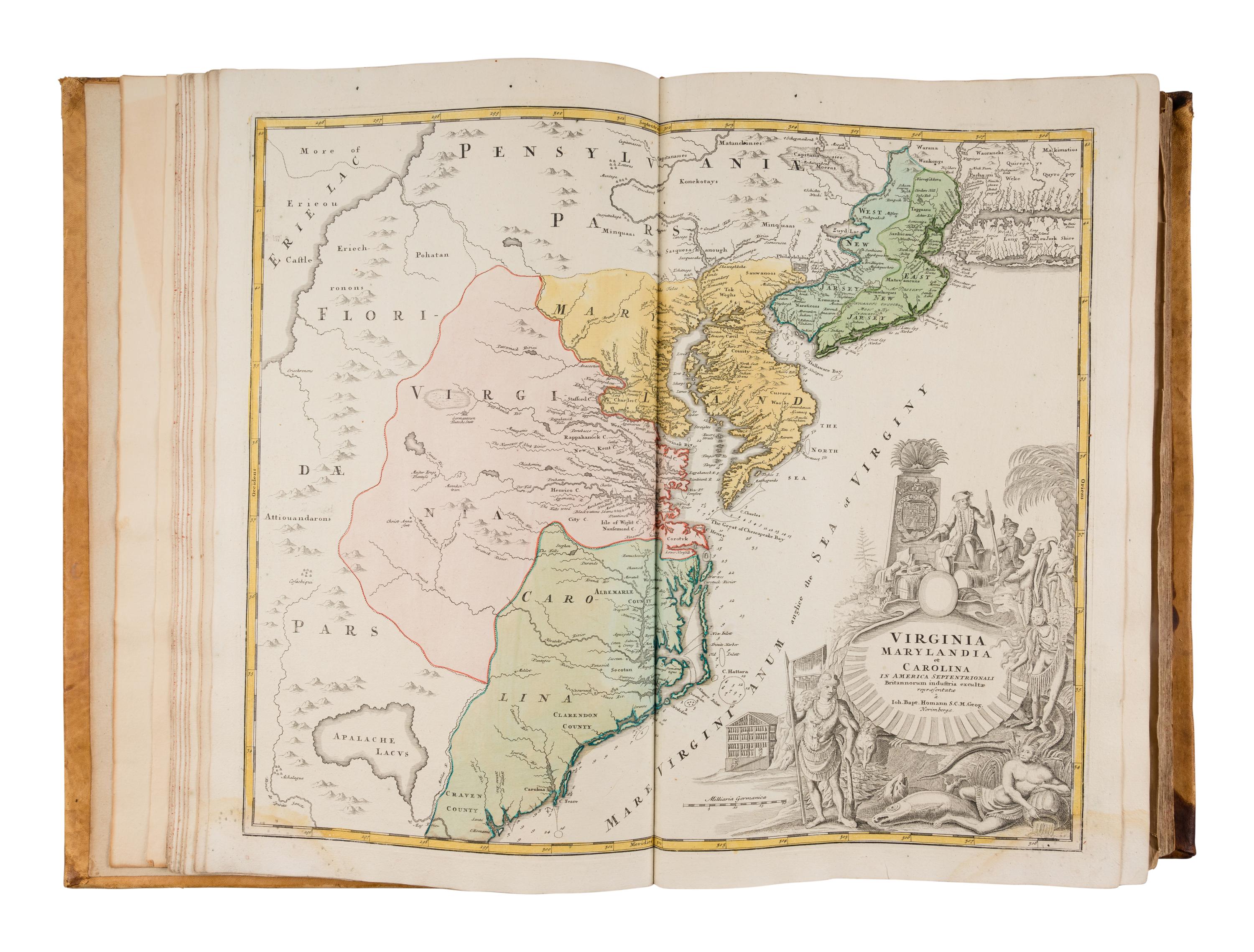[MAPS]. HOMANN, Johann Baptist (1663-1724), HOMANN HEIRS, and Georg Matthäus SEUTTER (1678-1757). [Composite Atlas]. [Nuremberg, Augsburg, and others: Homann Heirs and others, maps dated between 1728-1765].