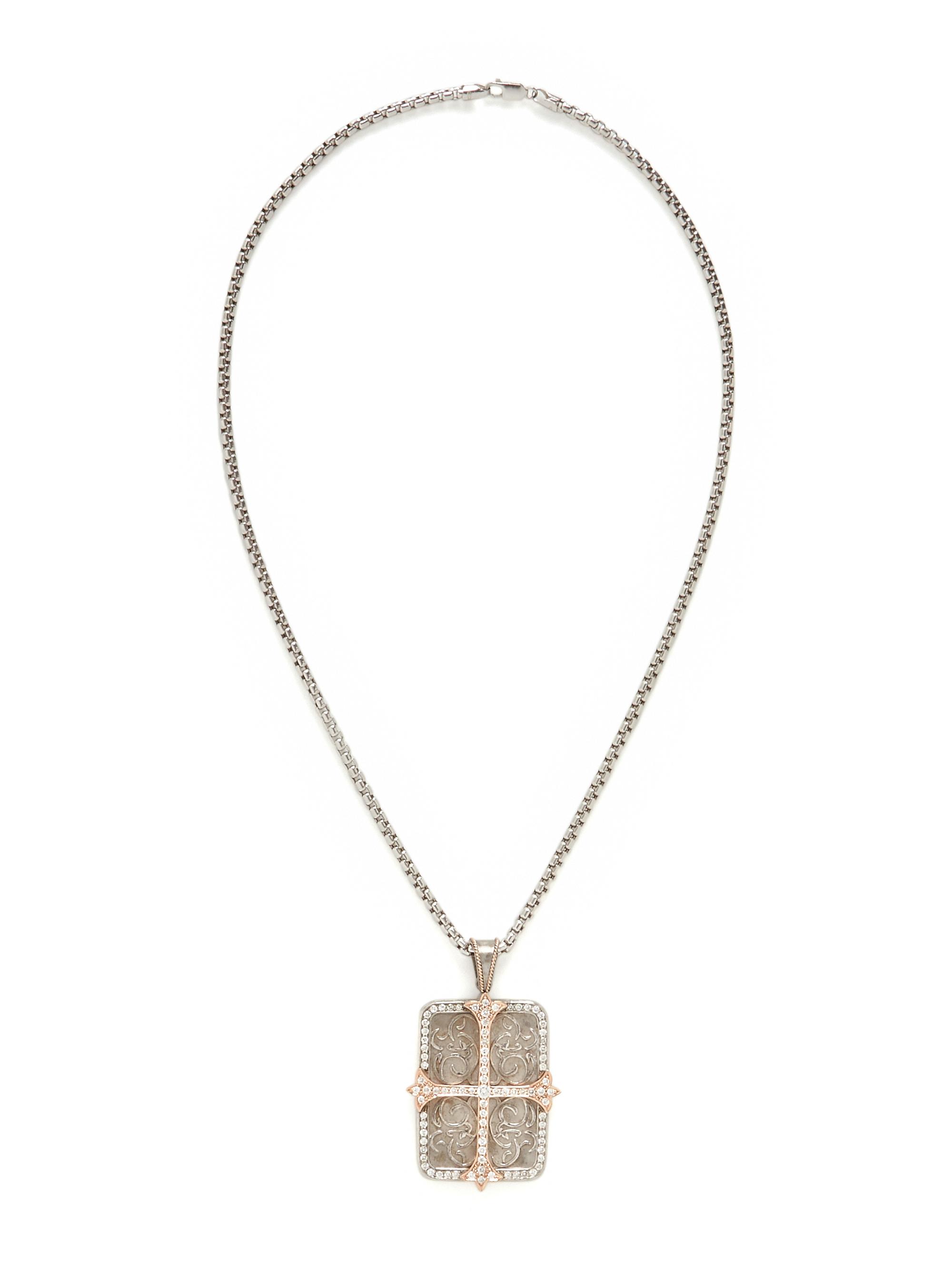 DANIEL BASS, STERLING SILVER, ROSE GOLD AND DIAMOND TAG PENDANT NECKLACE