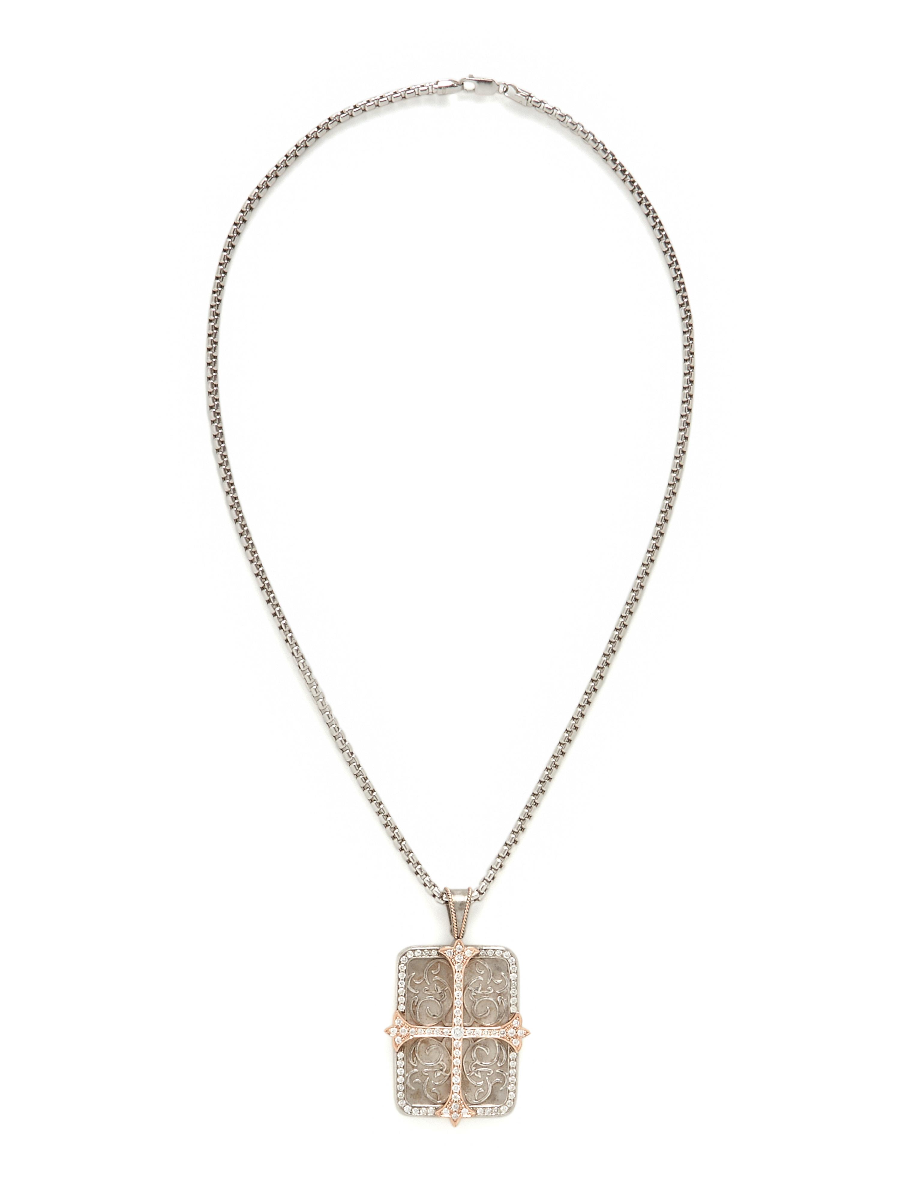 DANIEL BASS, STERLING SILVER, ROSE GOLD AND DIAMOND TAG PENDANT NECKLACE