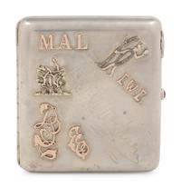 A Russian Gold, Enamel and Diamond Charm Mounted Silver Cigarette Case