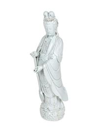 A Large Chinese Blanc-de-Chine Porcelain Figure of Guanyin