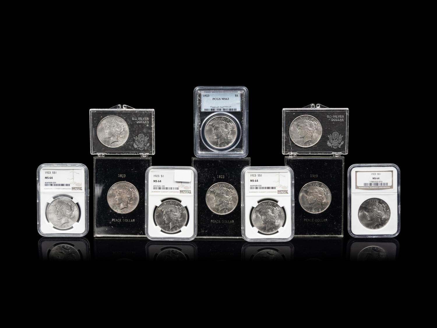 Ten 1923 Peace $1 Coins