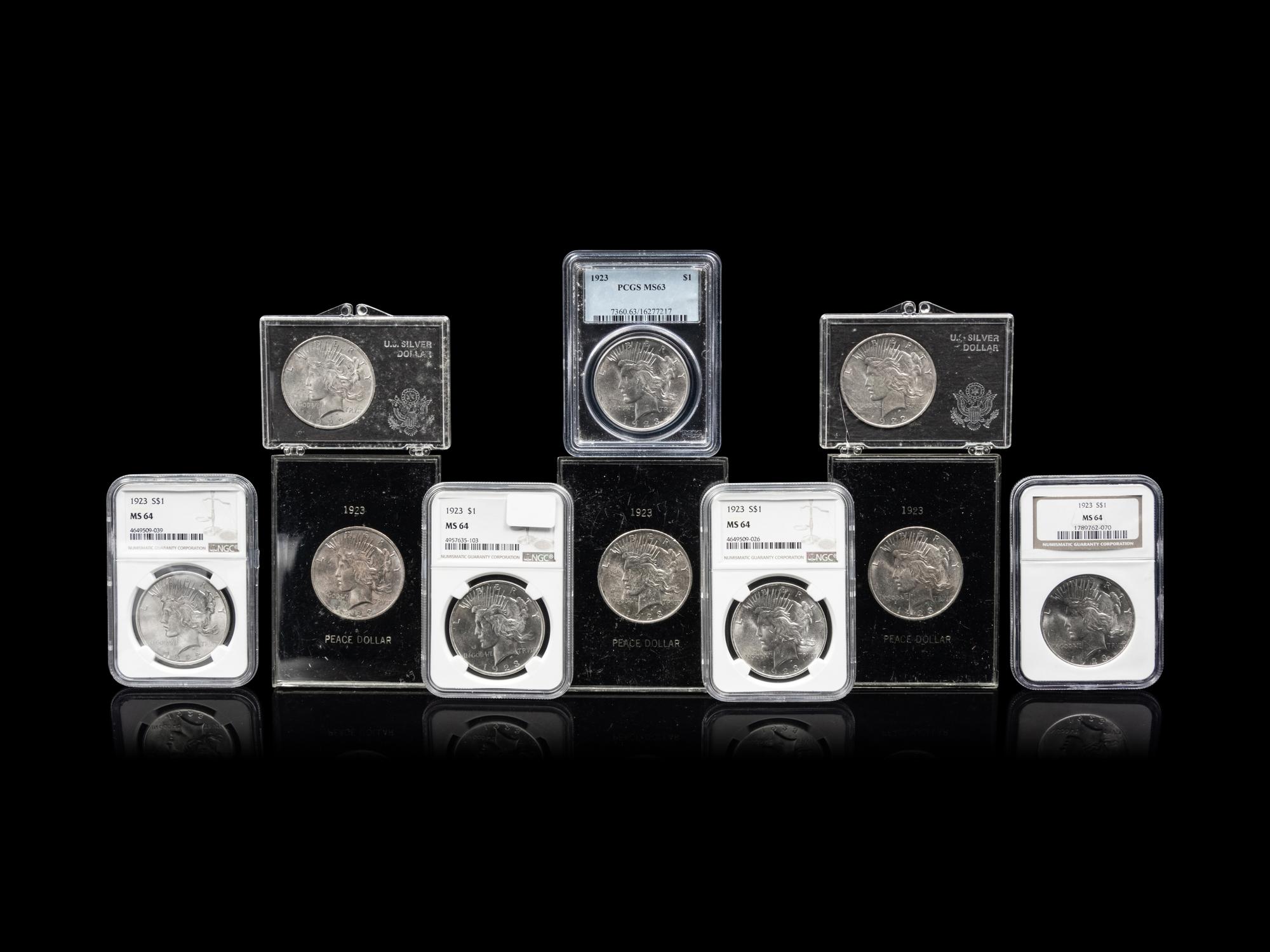Ten 1923 Peace $1 Coins