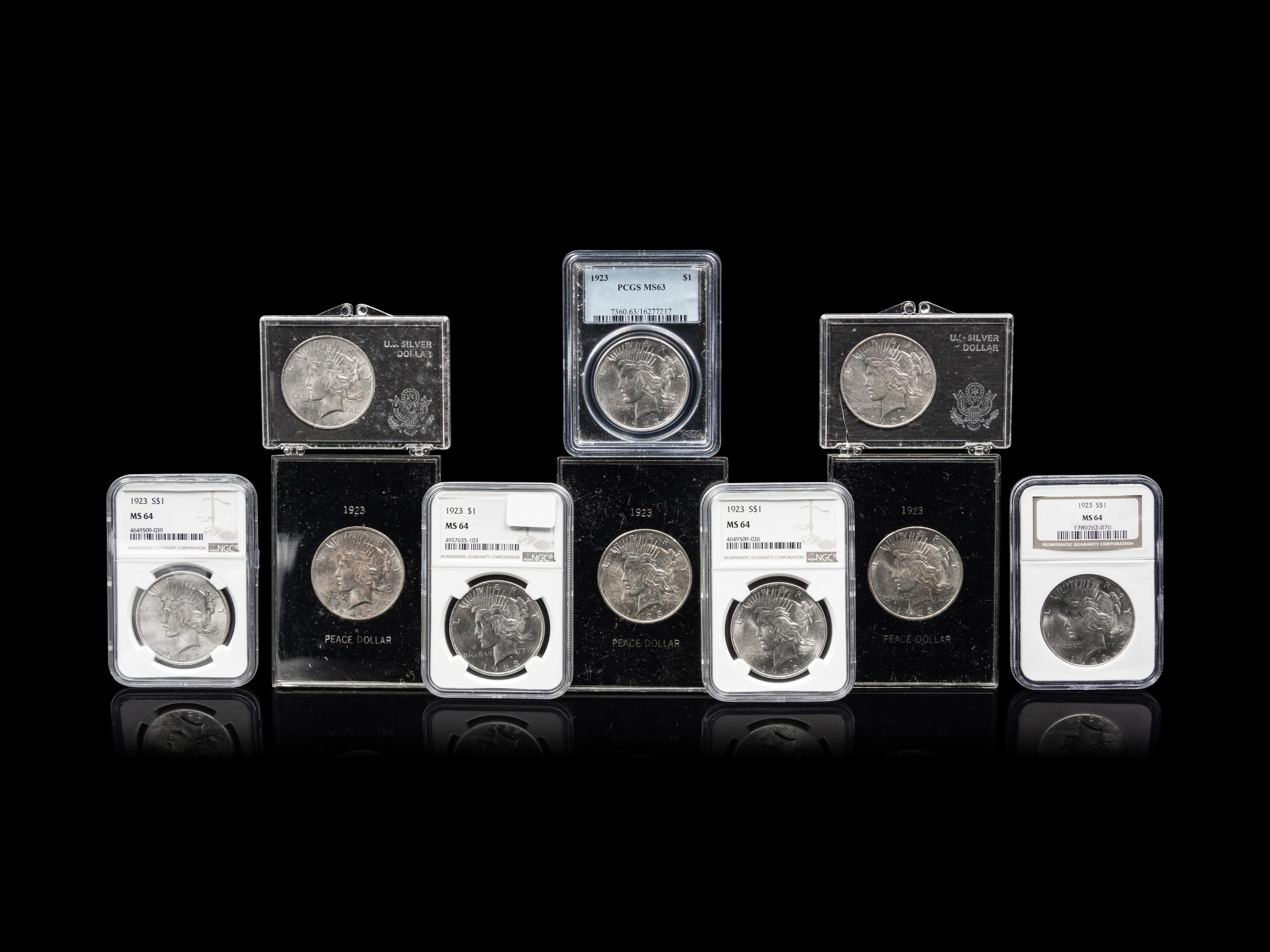 Ten 1923 Peace $1 Coins