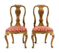 A Pair of North Italian Yellow and Polychrome Painted Side Chairs