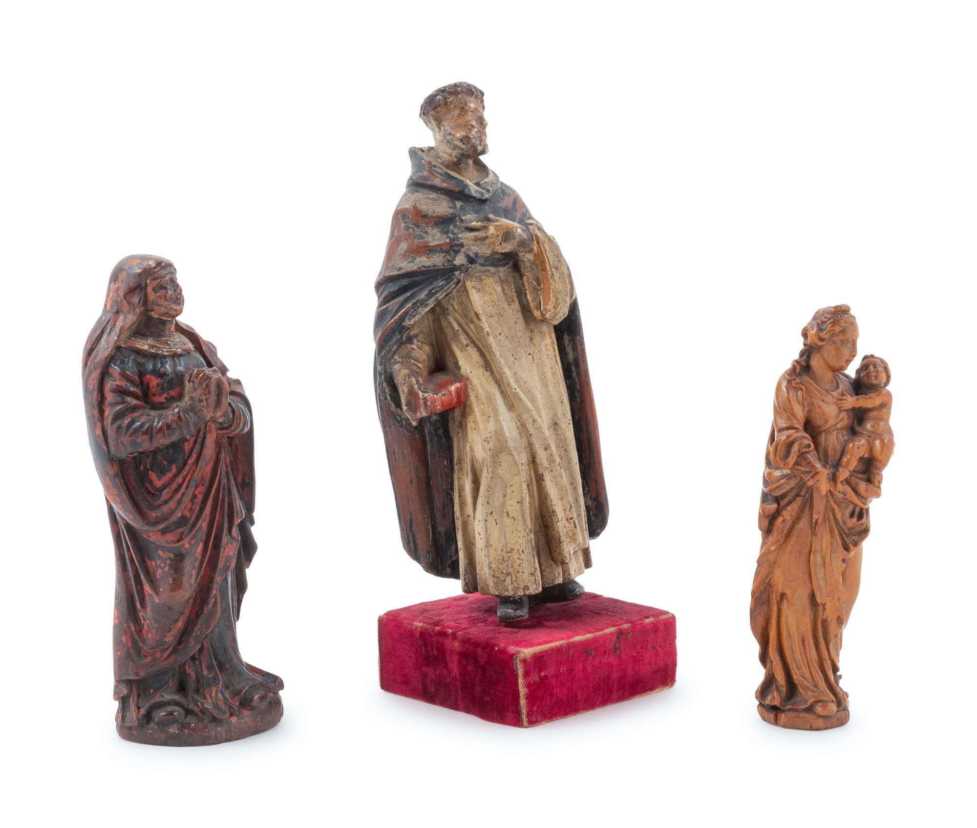 Three Continental Carved and Painted Wood Religious Figures