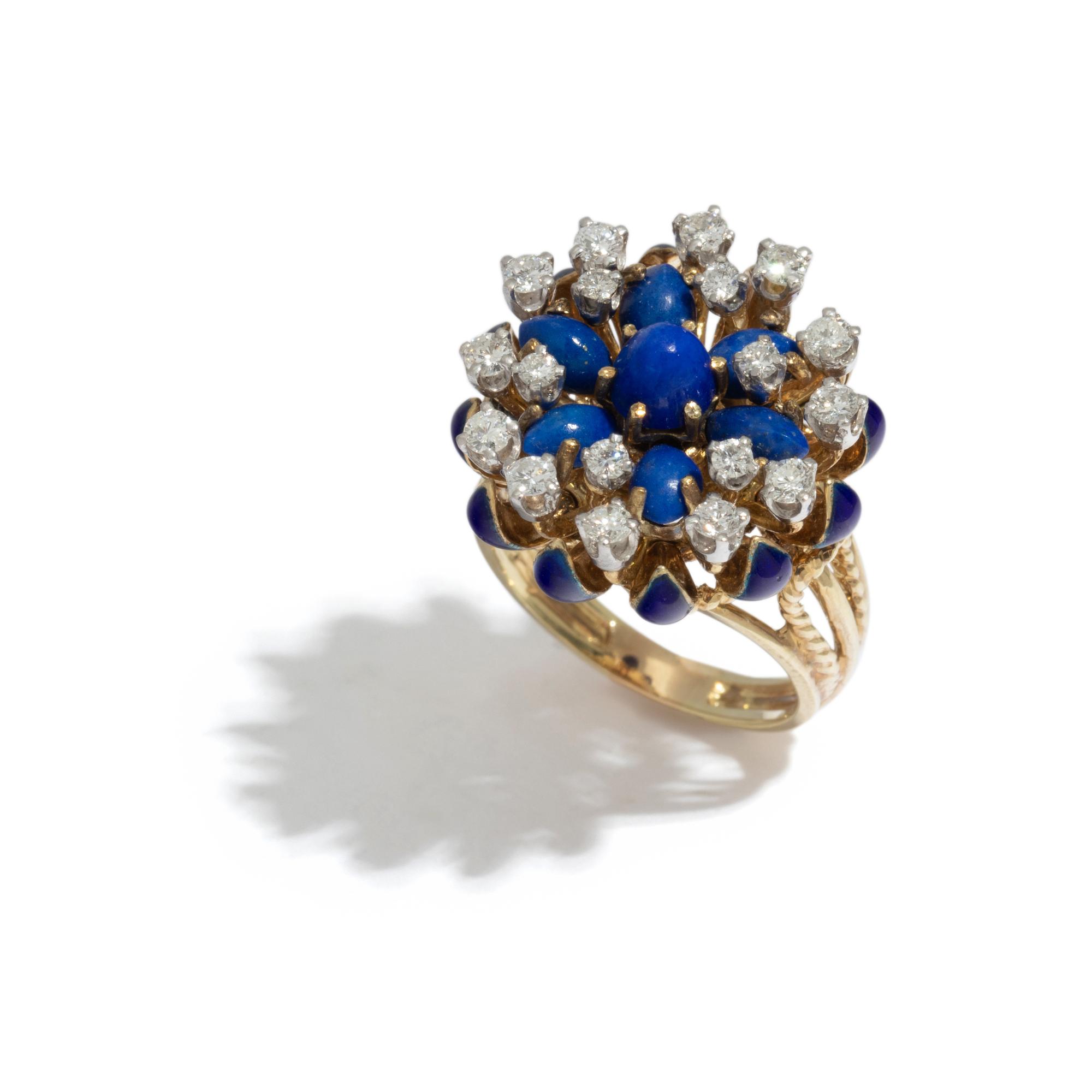 LA TRIOMPHE, LAPIS LAZULI, DIAMOND, AND BLUE ENAMEL RING