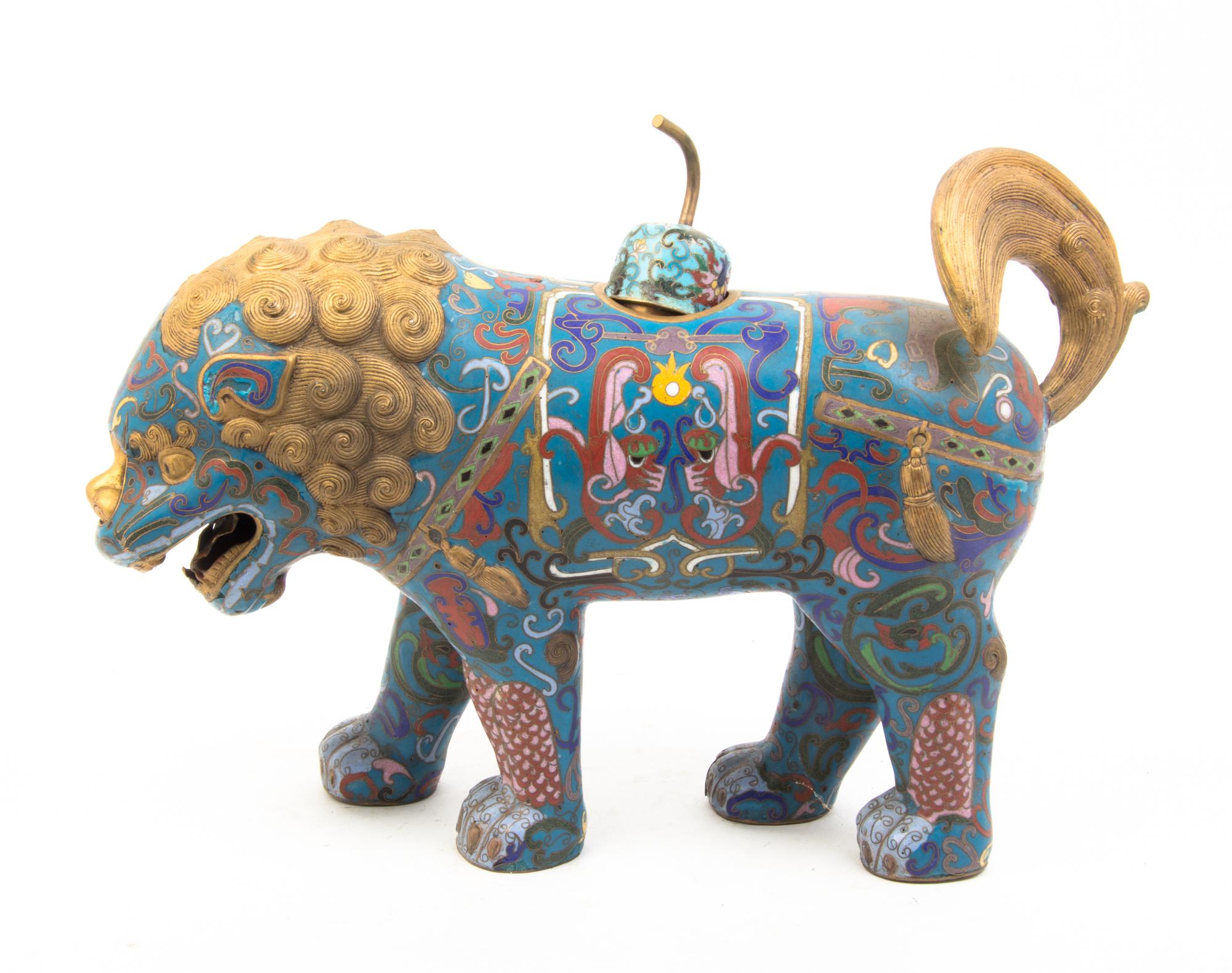 Three Cloisonne Figural Groups Width of wider 18 inches.