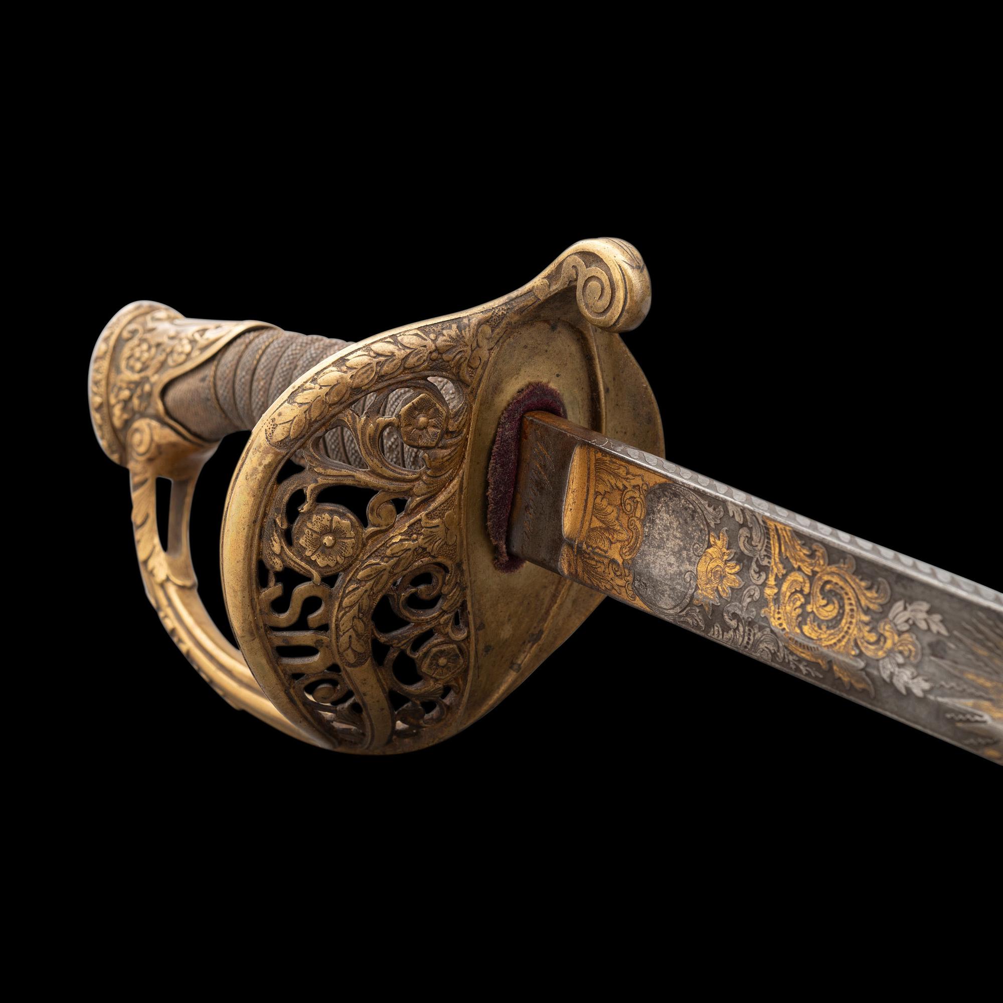 Cased Damascus Bladed Import 1850 Staff & Field Officers Sword Presented to Capt. (Major) William Wood - 9th NY Heavy Artillery with Belt and Sash