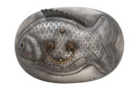 A Pewter Carp-Form Food Container