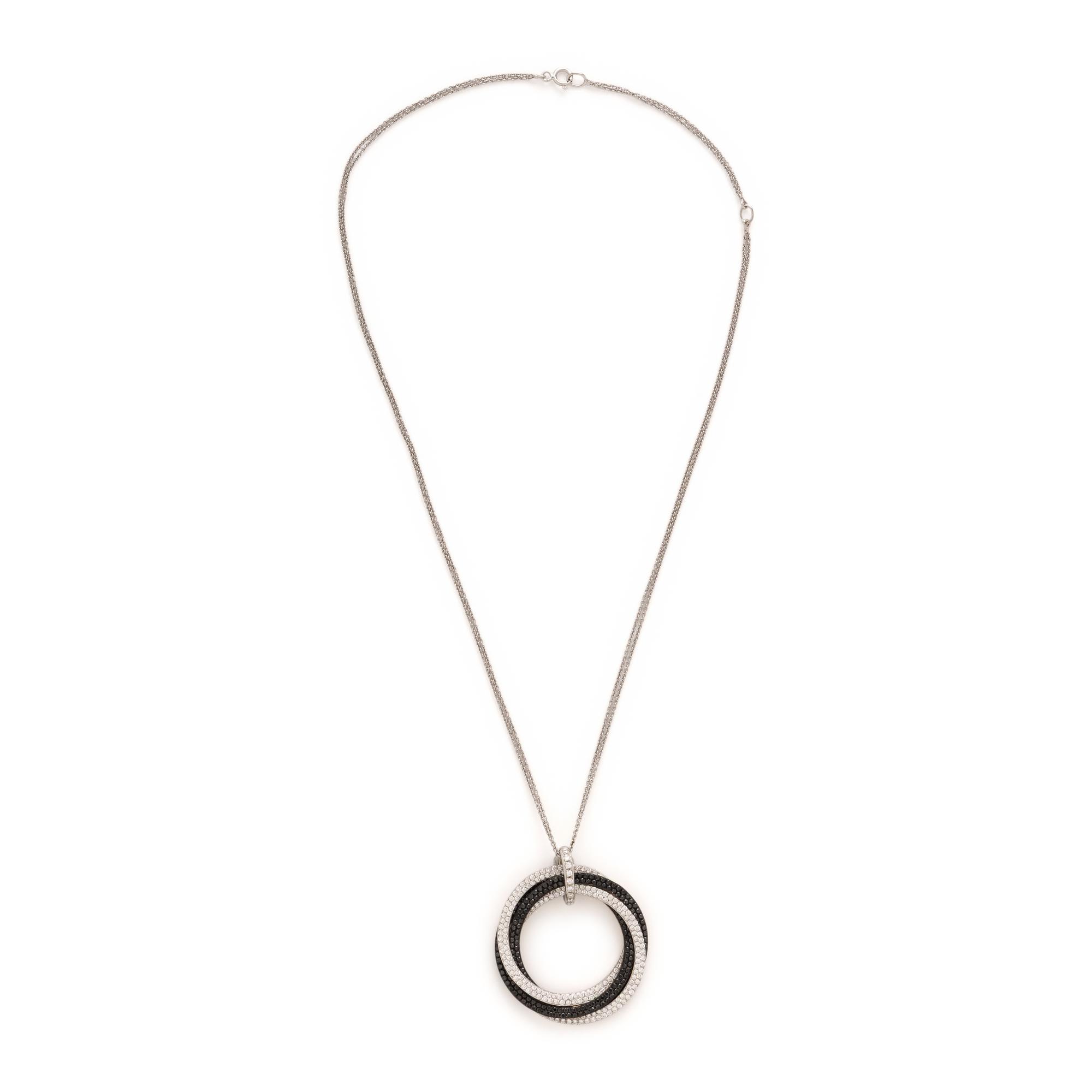 Diamond, Black Diamond, and White Gold Pendant Necklace