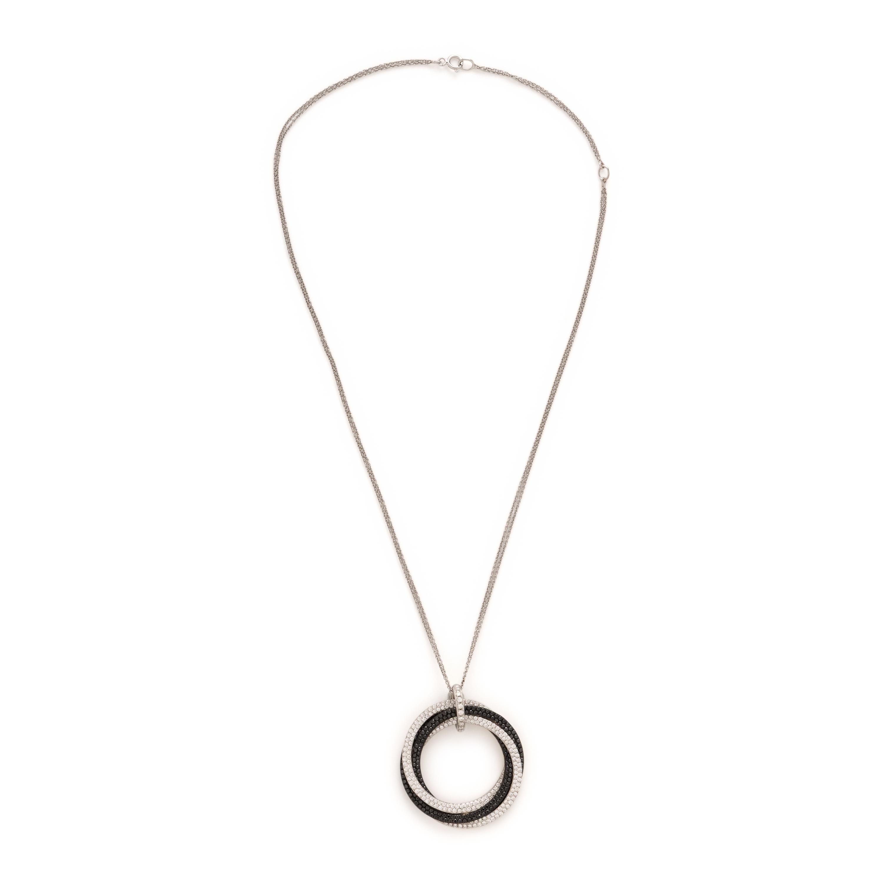 Diamond, Black Diamond, and White Gold Pendant Necklace