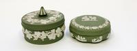 Two Wedgwood Jasperware Covered Boxes Diameter of larger 5 inches.
