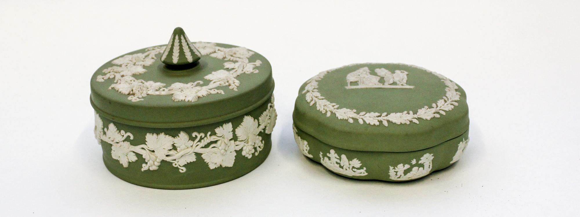 Two Wedgwood Jasperware Covered Boxes Diameter of larger 5 inches.