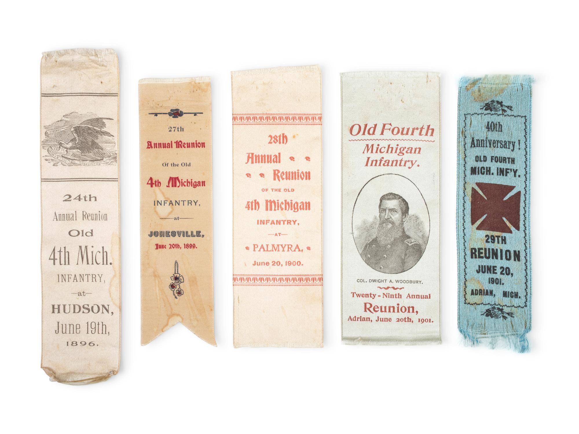 Private Jacob H. Perine, Company E, 4th Michigan Infantry, WIA twice at Gettysburg. A collection of items, incl. GAR dress cap, ribbons, and buttons.