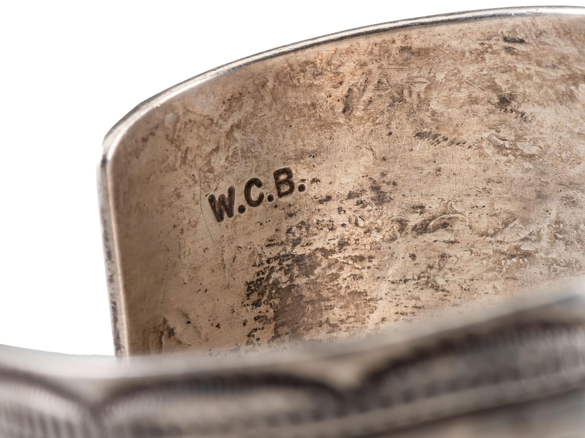 Navajo Havily Stamped Sterling Silver Cuff Bracelet, with Turquoise and Coral Chip Inlay