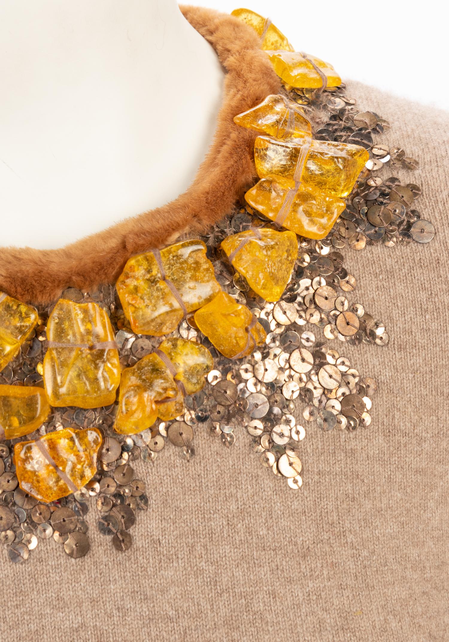 Five Oscar de la Renta Embellished Neckline Sweaters, ca.2009