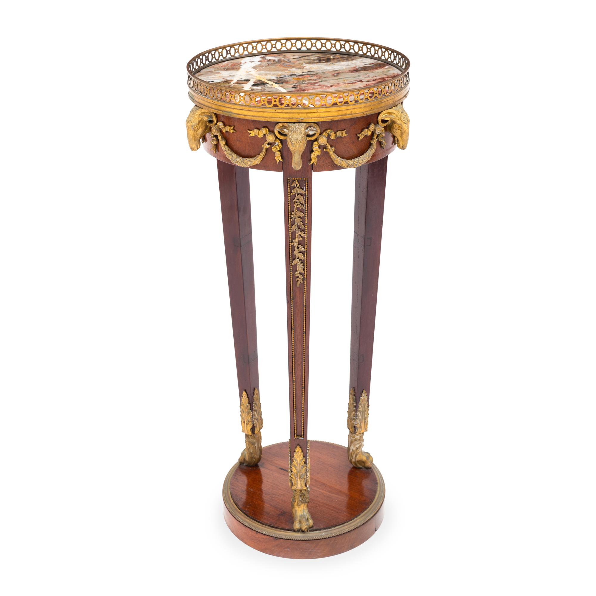 An Empire Style Gilt Bronze Mounted Gueridon with Marble Top