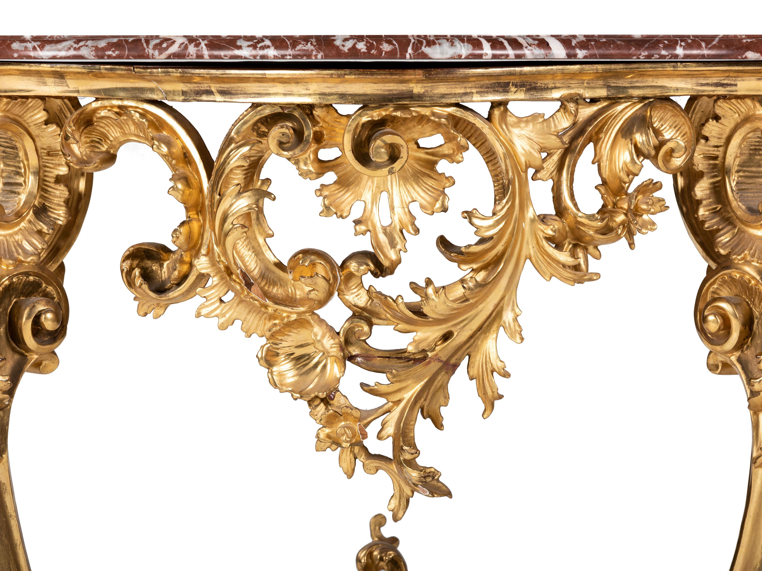 An Italian Giltwood Marble-Top Console Table