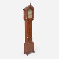 A Federal inlaid mahogany tall case clock Face signed Ephraim Willard (1755-1832), circa 1800