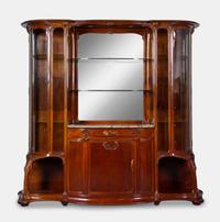 Art Nouveau Carved Bar Suite comprising a bar and a liquor cabinet