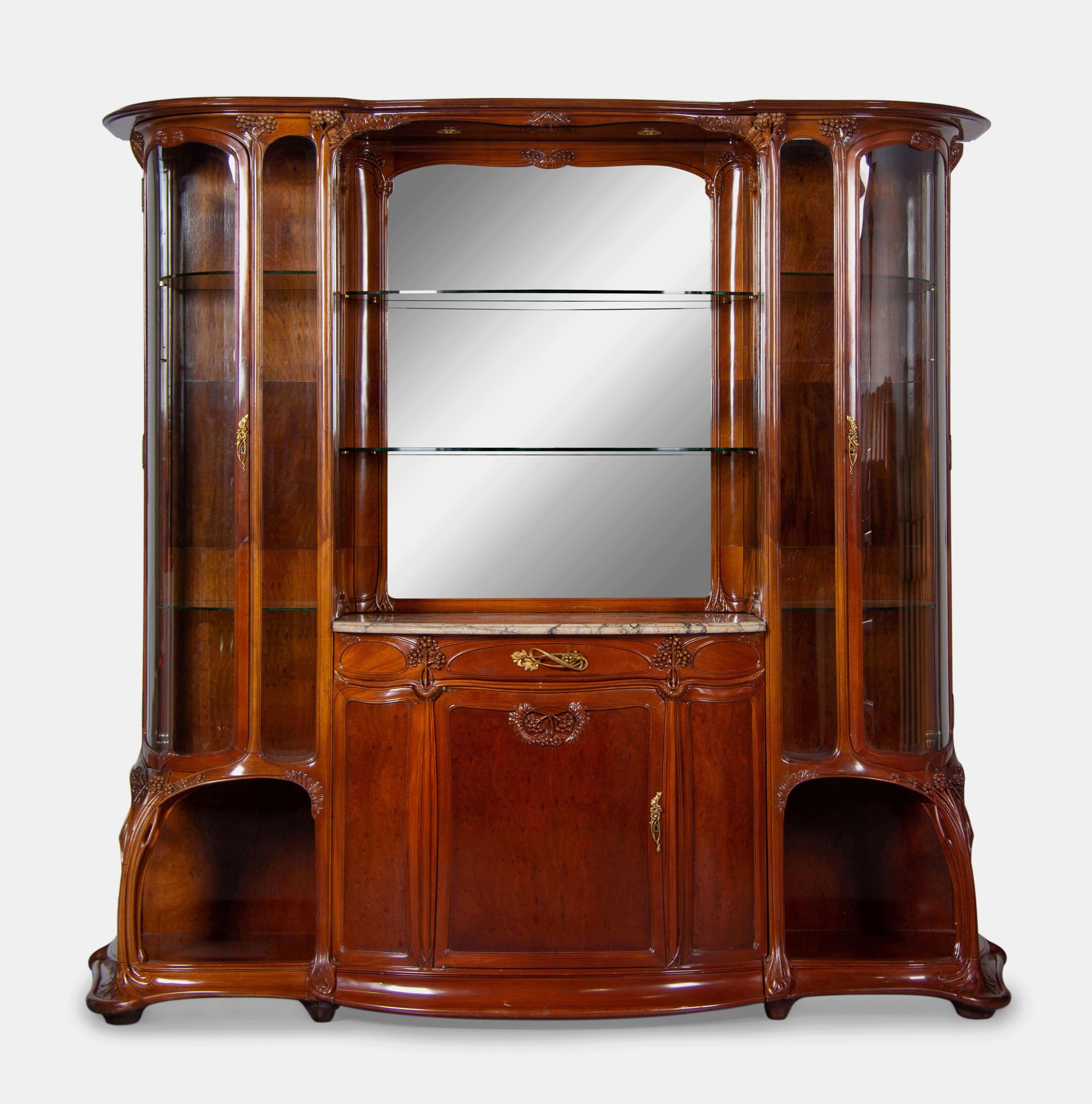 Art Nouveau Carved Bar Suite comprising a bar and a liquor cabinet