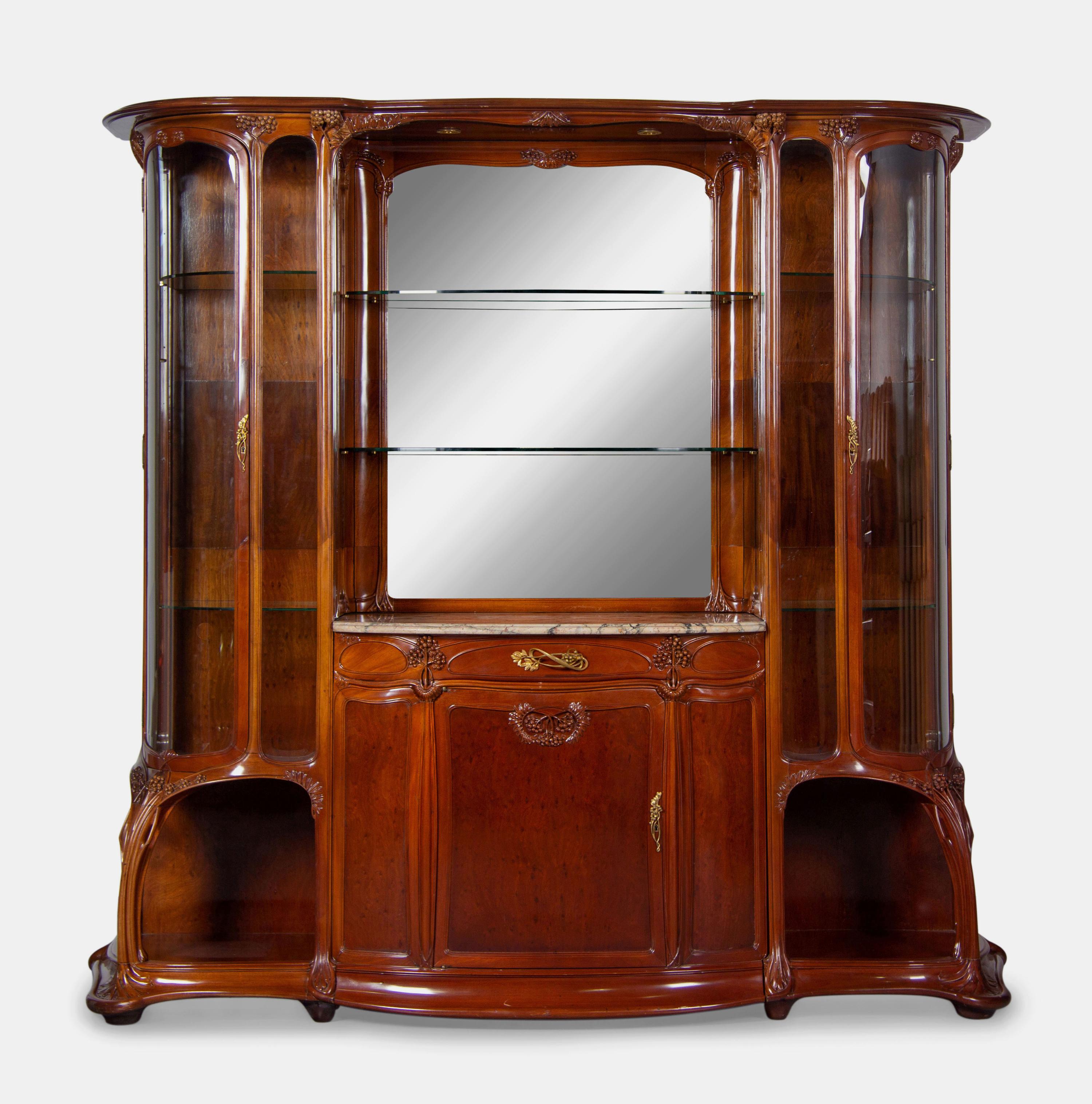 Art Nouveau Carved Bar Suite comprising a bar and a liquor cabinet