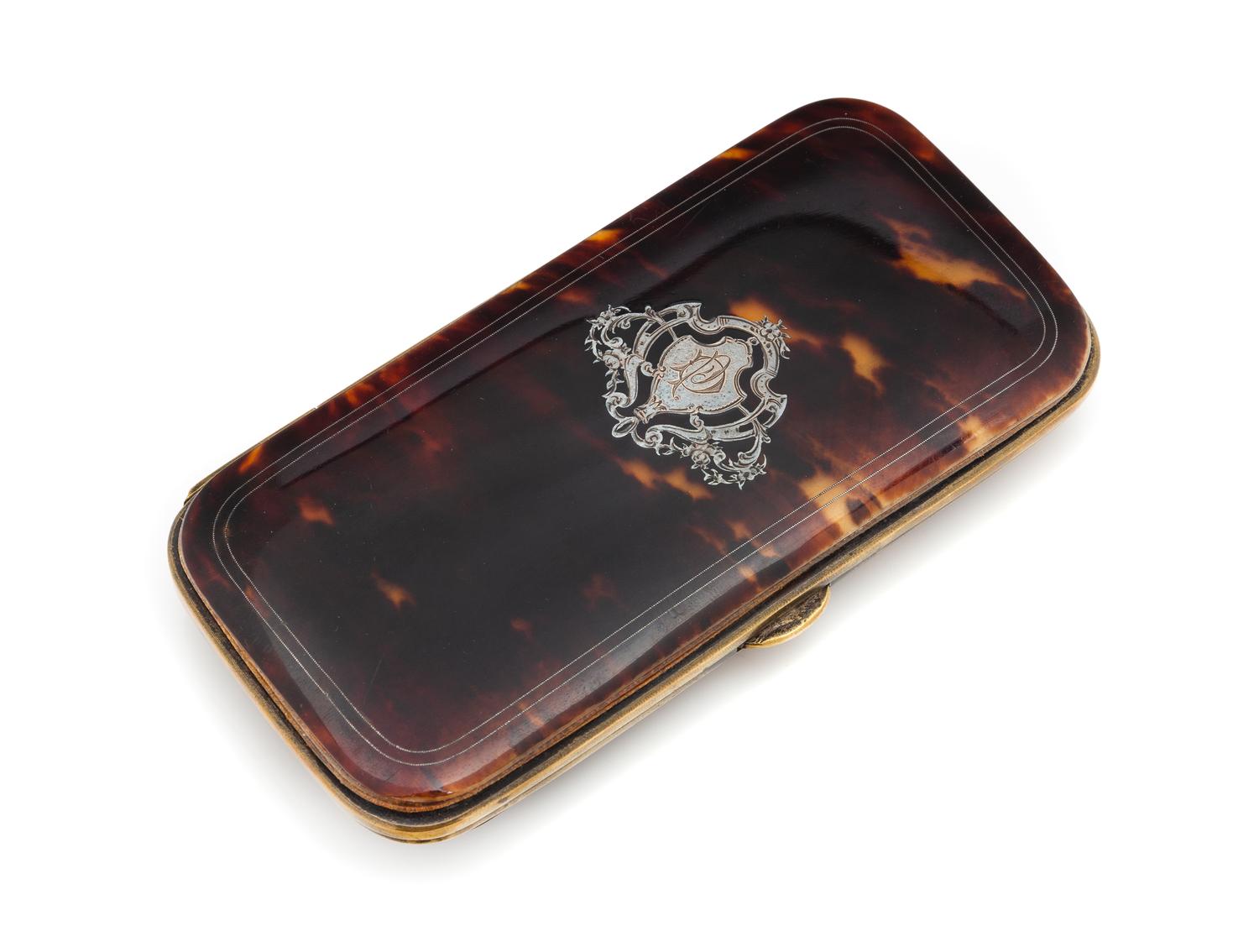 A Victorian Silver Inlaid Tortoise Shell Spectacles Case Width 5 1/2 inches. — MID-19TH CENTURY