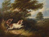 George Armfield (English, 1810-1893), A Pair: Dogs Chasing Prey in Landscapes , dated “1848”